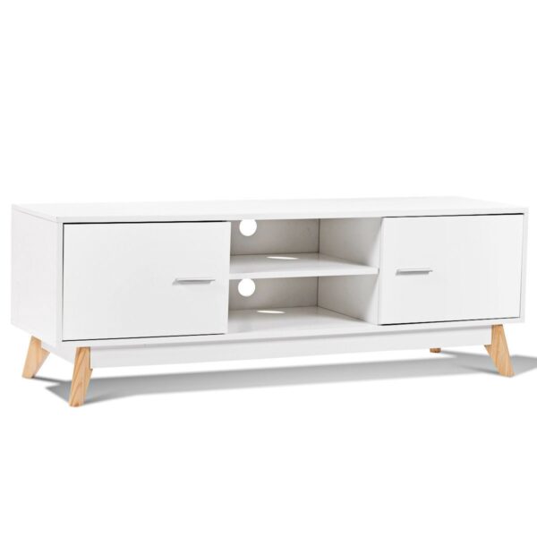 Modern Mid-Century Style Entertainment Center TV Stand in White Wood Finish - Image 4