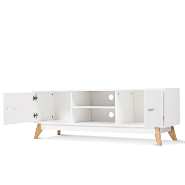 Modern Mid-Century Style Entertainment Center TV Stand in White Wood Finish - Image 5