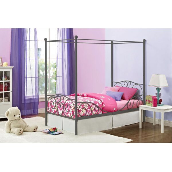 Twin size Metal Canopy Bed in Pewter Grey Finish - Image 2