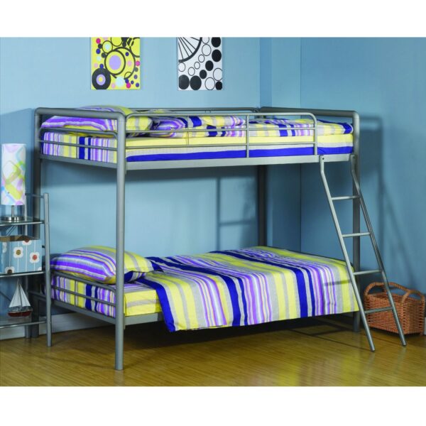 Twin over Twin size Silver Metal Bunk Bed - Image 2