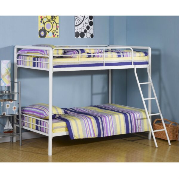 Twin over Twin size Sturdy Metal Bunk Bed in White - Image 2