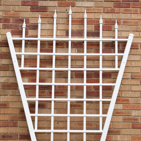 7.75 Ft Fan Shaped Garden Trellis with Pointed Finals in White Vinyl - Image 2