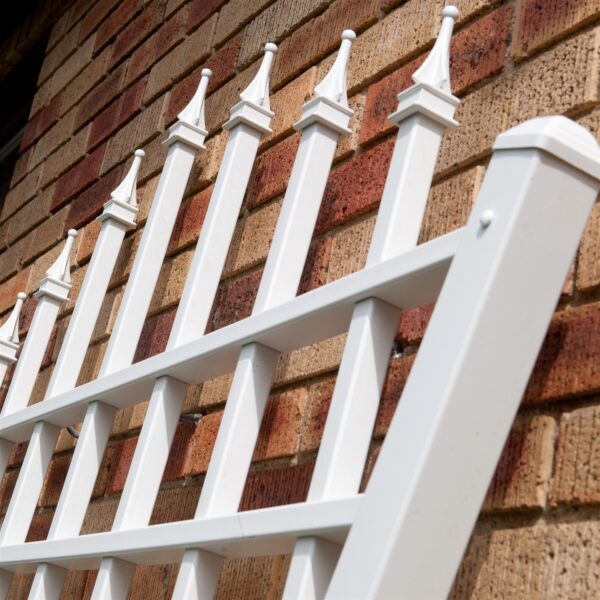 7.75 Ft Fan Shaped Garden Trellis with Pointed Finals in White Vinyl - Image 3