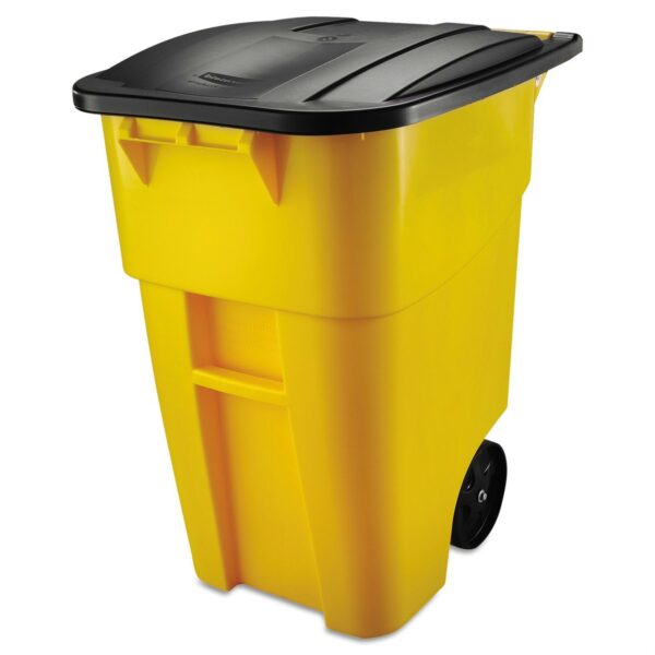 50 Gallon Yellow Commercial Heavy-Duty Trash Can with Black Lid - Image 3