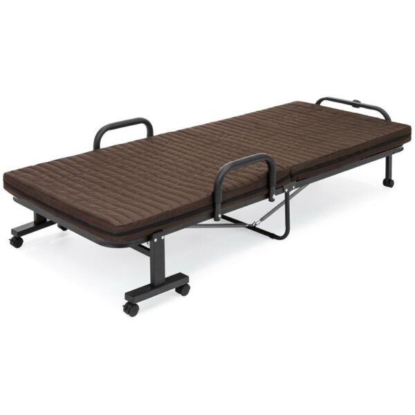 Twin Size Rollaway Adjustable Bed Frame with Brown Mattress - Image 2