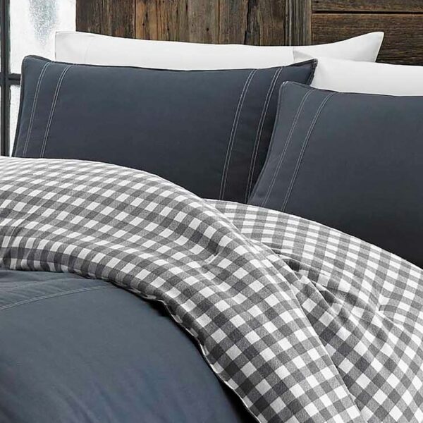 Full/Queen size 100% Cotton Reverse Plaid Gray/White Comforter Set - Image 2