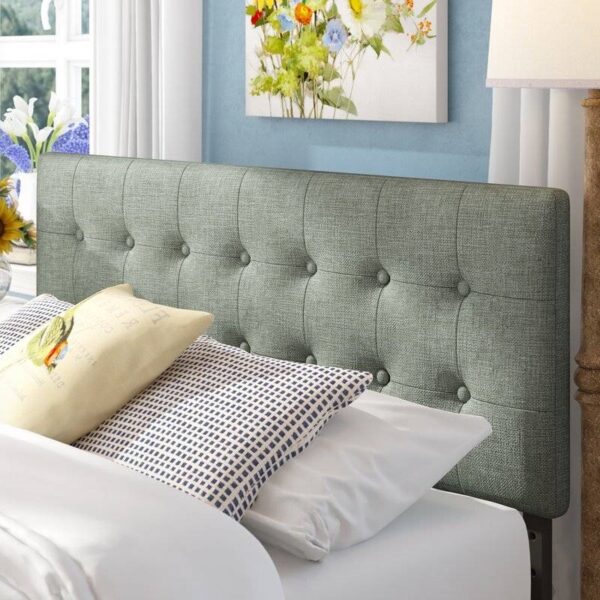Full size Grey Fabric Button-Tufted Upholstered Headboard - Image 2