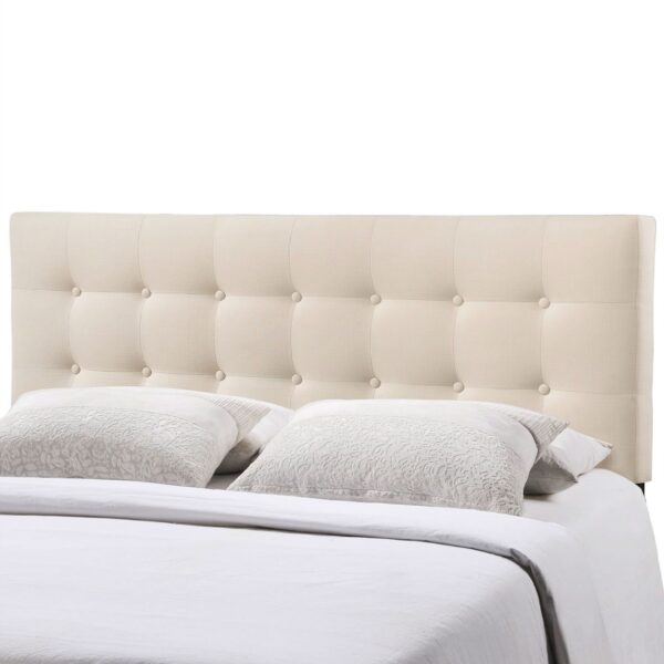 Full size Ivory Fabric Upholstered Button-Tufted Headboard - Image 2
