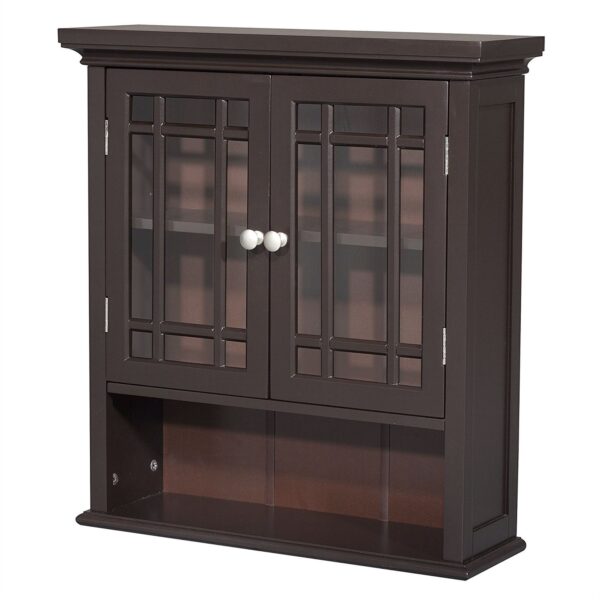 Dark Espresso 2-Door Bathroom Wall Cabinet with Open Shelf - Image 2
