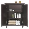 Dark Brown Espresso Wood Bathroom Floor Cabinet with Traditional Engraved Doors - Image 2