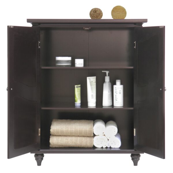 Dark Brown Espresso Wood Bathroom Floor Cabinet with Traditional Engraved Doors - Image 2