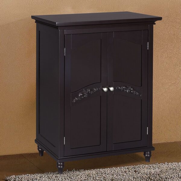 Dark Brown Espresso Wood Bathroom Floor Cabinet with Traditional Engraved Doors - Image 3