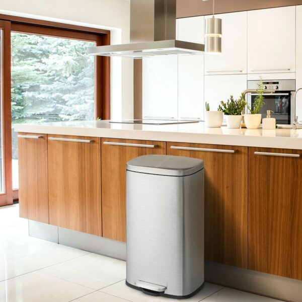 Modern 8-Gallon Stainless Steel Trash Can with Foot Pedal Step Lid Open Design - Image 2