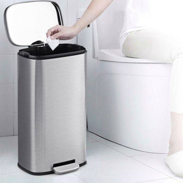 Modern 8-Gallon Stainless Steel Trash Can with Foot Pedal Step Lid Open Design - Image 3