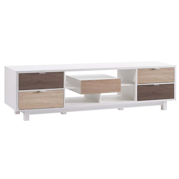 Modern 70-inch White TV Stand Entertainment Center with Natural Wood Accents - Image 2