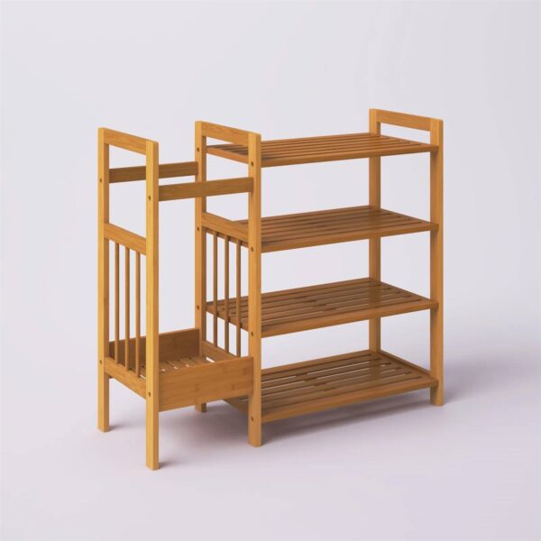 2-Shelf Entryway Shoe Rack Bench with Bla2-in-1 Entryway 4-Shelf Bamboo Shoe Rack and Umbrella Holderck Metal Frame and Brown Wood Top - Image 4