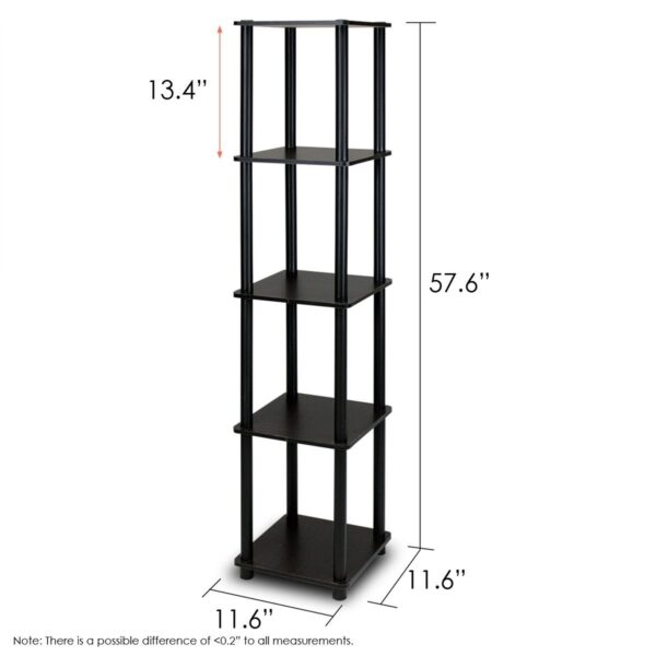 5-Tier Square Corner Display Shelf Bookcase in Espresso/Black - Image 2