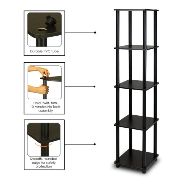 5-Tier Square Corner Display Shelf Bookcase in Espresso/Black - Image 5