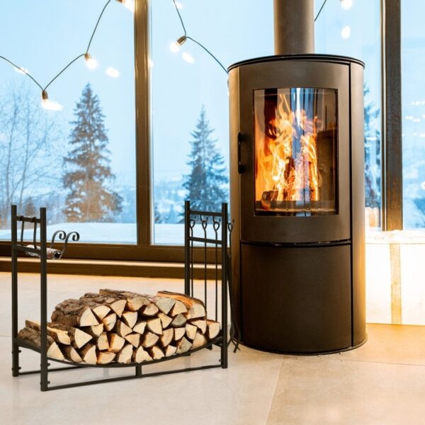 Indoor/Outdoor Heavy Duty Steel Firewood Storage w/ Kindling Holders, Shovel - Image 3