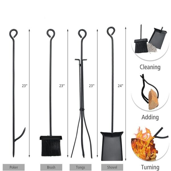 Indoor/Outdoor Heavy Duty Steel Firewood Storage w/ Kindling Holders, Shovel - Image 4