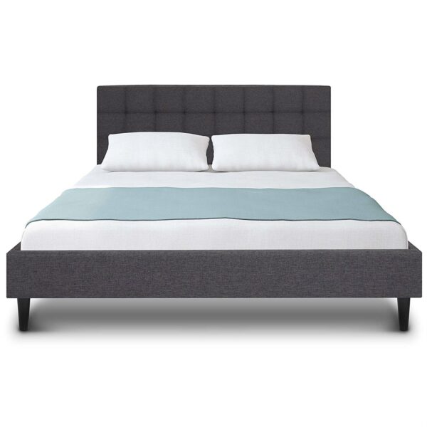 Full size Grey Mid-Century Modern Upholstered Platform Bed Frame with Headboard - Image 2