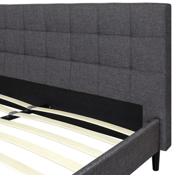 Full size Grey Mid-Century Modern Upholstered Platform Bed Frame with Headboard - Image 3