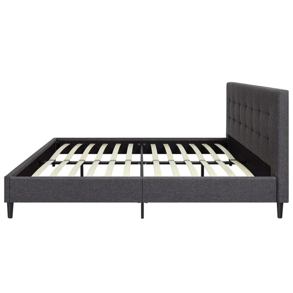 Full size Grey Mid-Century Modern Upholstered Platform Bed Frame with Headboard - Image 5