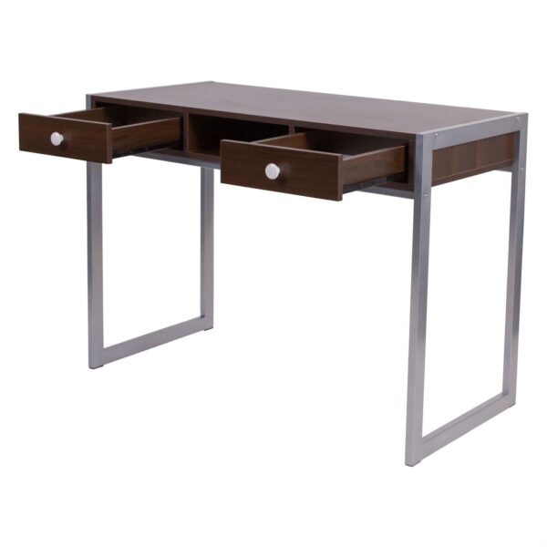 Modern Dark Brown Wood Writing Table Computer Desk with Square Metal Legs - Image 2