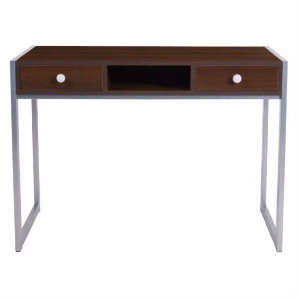 Modern Dark Brown Wood Writing Table Computer Desk with Square Metal Legs - Image 3