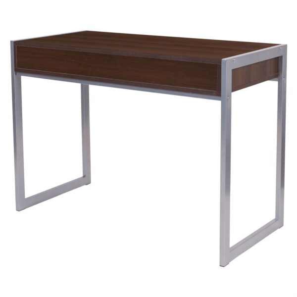 Modern Dark Brown Wood Writing Table Computer Desk with Square Metal Legs - Image 4