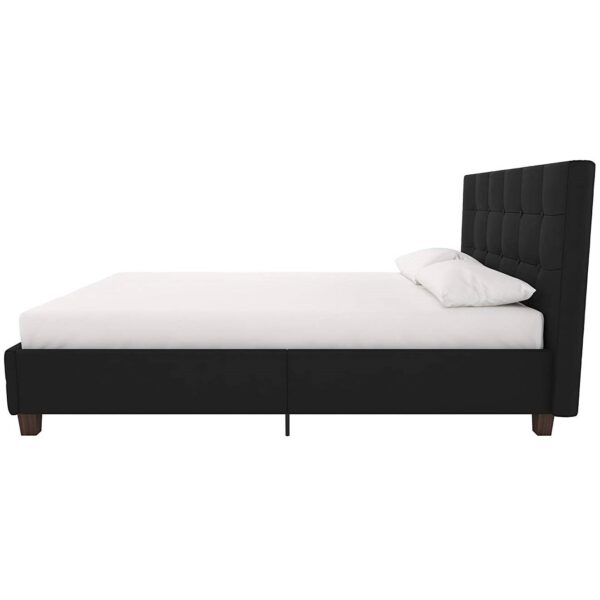 Full size Black Padded Linen Upholstered Platform Bed with Headboard - Image 3