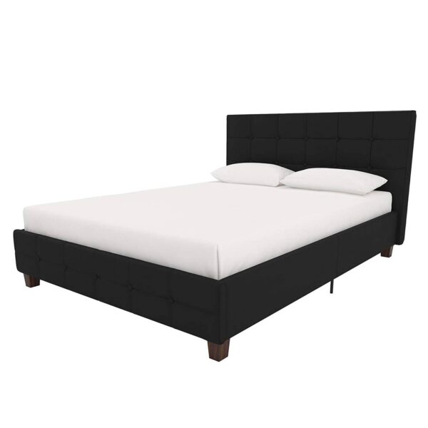 Full size Black Padded Linen Upholstered Platform Bed with Headboard - Image 4