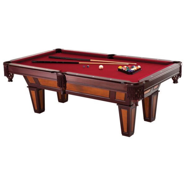 7 Ft Pool Table with Red Burgundy Wool Top and Fringe Drop Pockets - Image 2