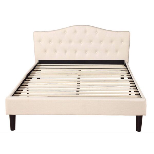 Full size Modern Classic Upholstered Platform Bed with Ivory Linen Padded Headboard - Image 2