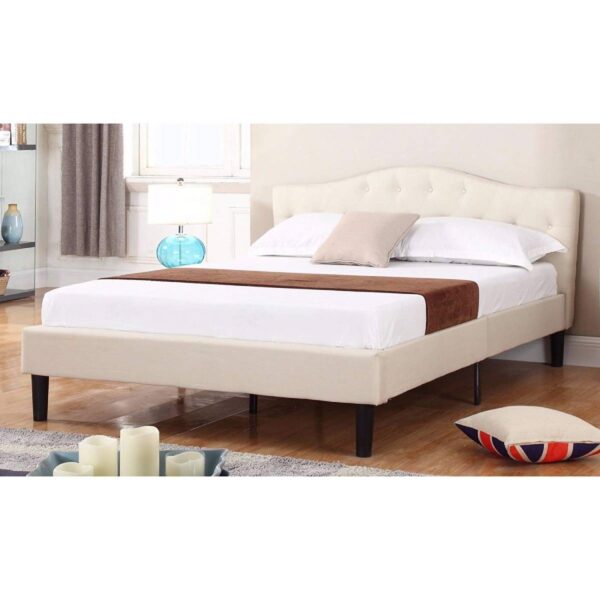 Full size Modern Classic Upholstered Platform Bed with Ivory Linen Padded Headboard - Image 3