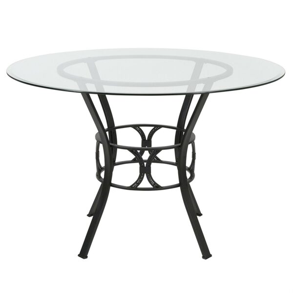Contempory 45-inch Round Glass Dining Table with Black Metal Frame - Image 2