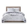 Full size 8-piece White Grey Floral Pattern Microfiber Comforter Set - Image 2