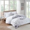Full size 8-piece White Grey Floral Pattern Microfiber Comforter Set - Image 4