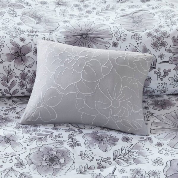 Full size 8-piece White Grey Floral Pattern Microfiber Comforter Set - Image 5