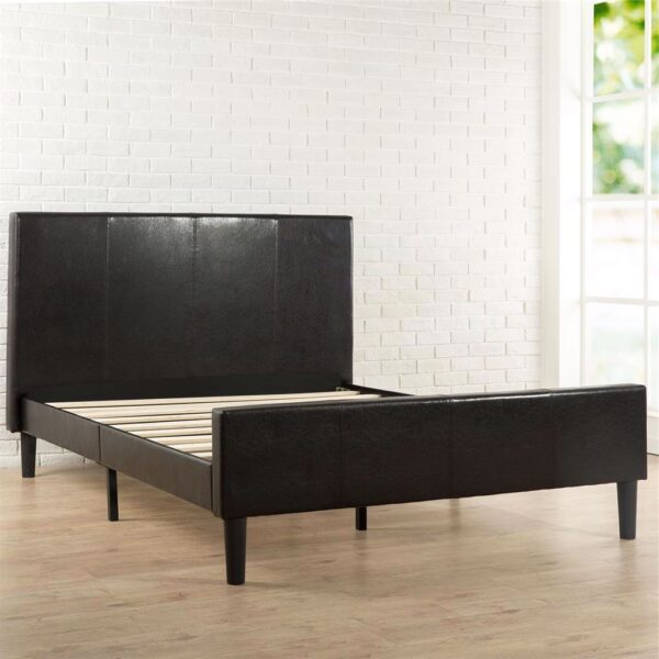 Full size Espresso Brown Faux Leather Platform Bed with Upholstered Headboard and Footboard - Image 2