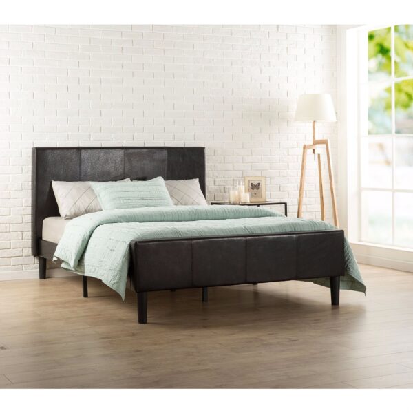 Full size Espresso Brown Faux Leather Platform Bed with Upholstered Headboard and Footboard - Image 3