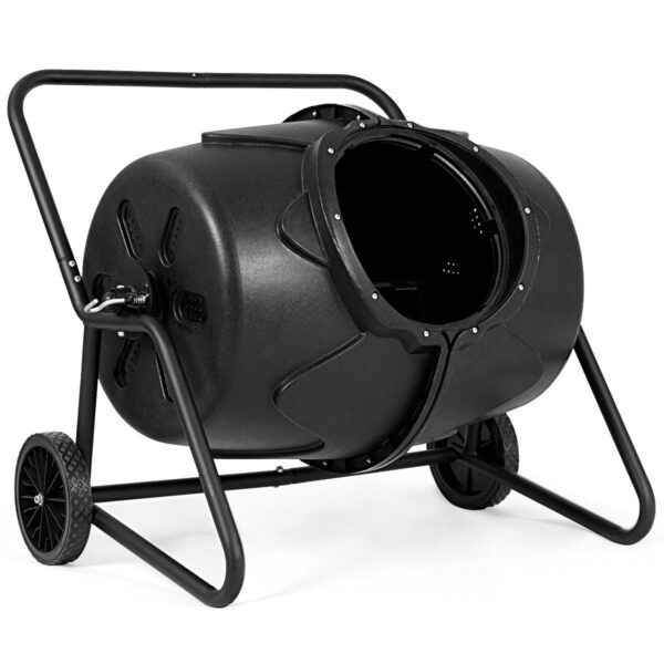 Outdoor Mobile 50-Gallon Compost Bin Tumbler on Wheels - Image 2