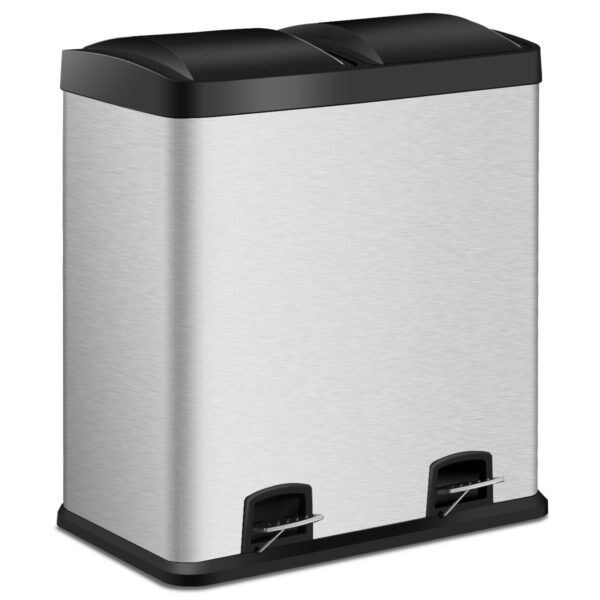 Large 16-Gallon Dual Compartment Kitchen Trash Can with Foot Pedal Open - Image 2