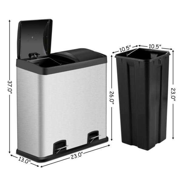 Large 16-Gallon Dual Compartment Kitchen Trash Can with Foot Pedal Open - Image 4