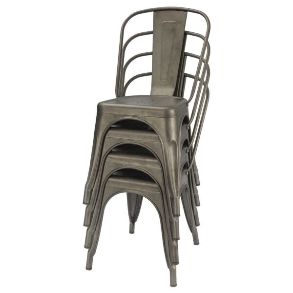 Set of 4 - Stackable Modern Cafe Bistro Dining Side Chair in Gun Metal Finish - Image 3