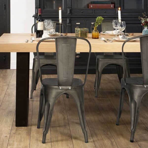 Set of 4 - Stackable Modern Cafe Bistro Dining Side Chair in Gun Metal Finish - Image 5