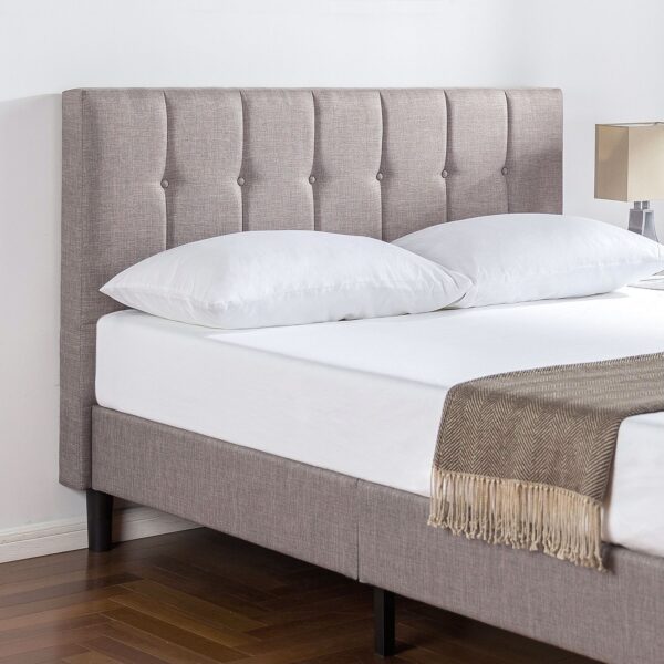 Full Medium Grey Upholstered Platform Bed Frame with Button Tufted Headboard - Image 2