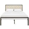 Full size Metal Platform Bed Frame with Beige Button Tufted Fabric Headboard - Image 2