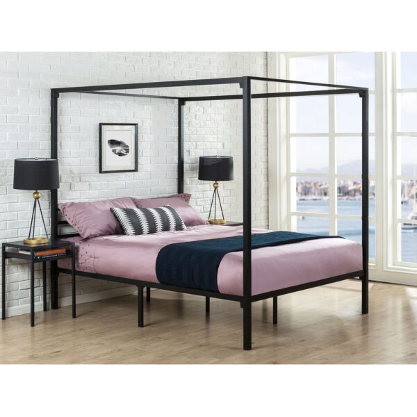 Full size Modern Black Metal Canopy Bed Frame - Image 2