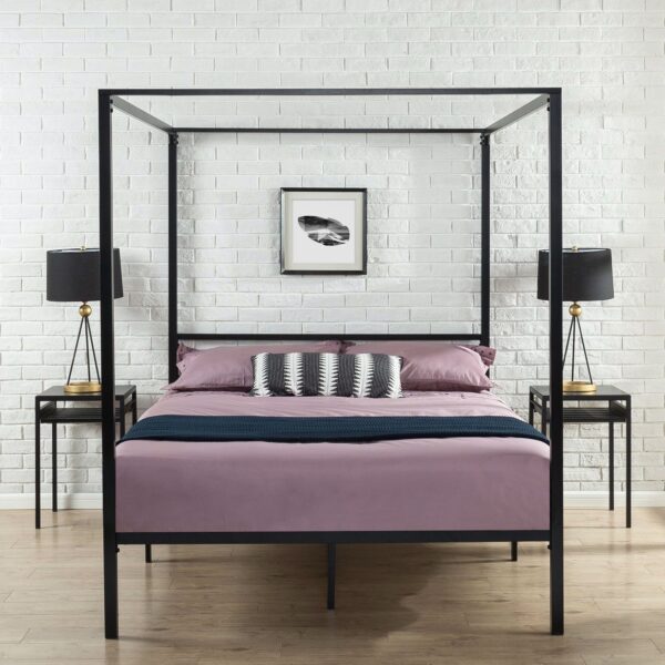Full size Modern Black Metal Canopy Bed Frame - Image 3